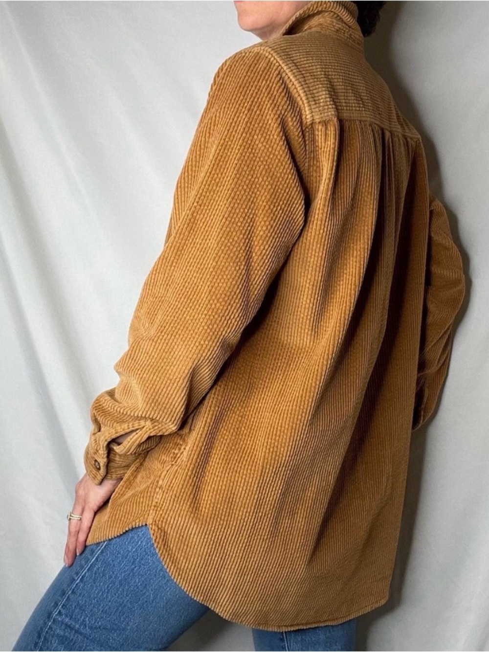 L.L. Bean Caramel Corduroy Shirt Jacket Shacket Long Tunic Button Down Sz XS - Picture 3 of 13